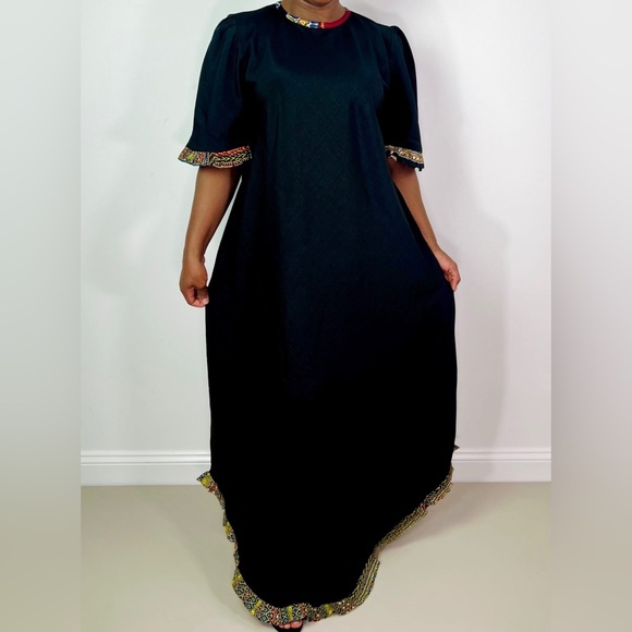 Black Dashiki Detail Maxi Ruffle Sleeve Dress - Picture 5 of 8